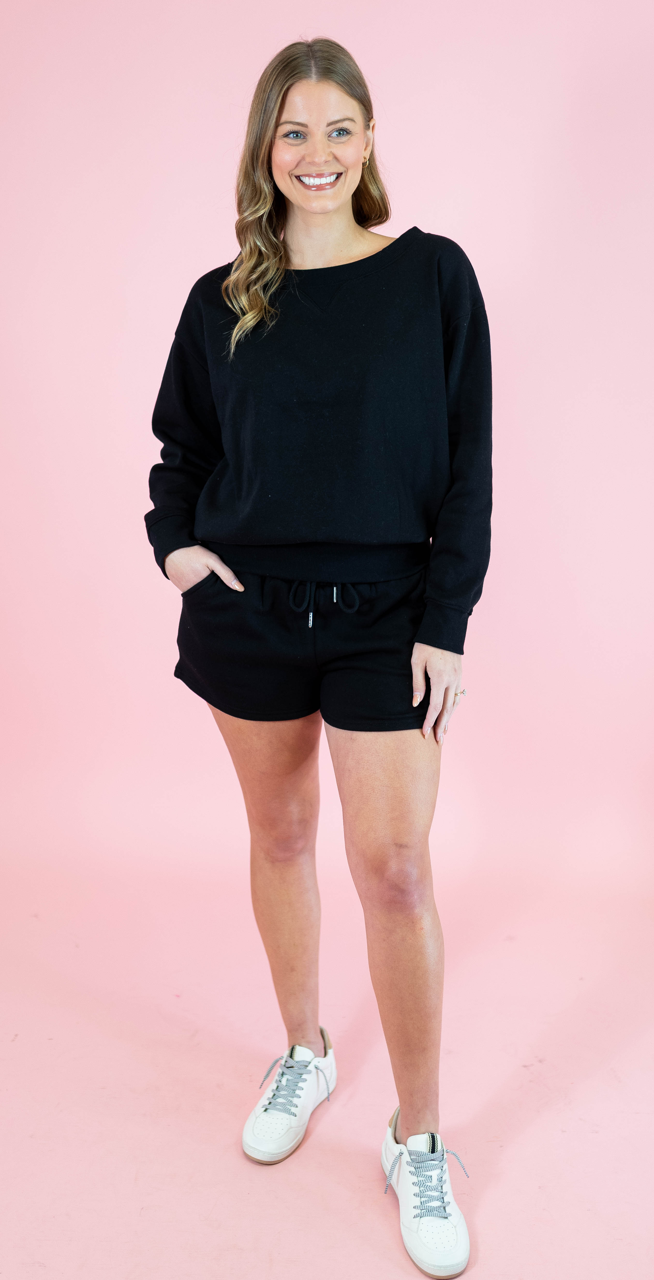 Zenana Fleece Boat Neck Sweatshirt & Shorts Set - Obsession Boutique