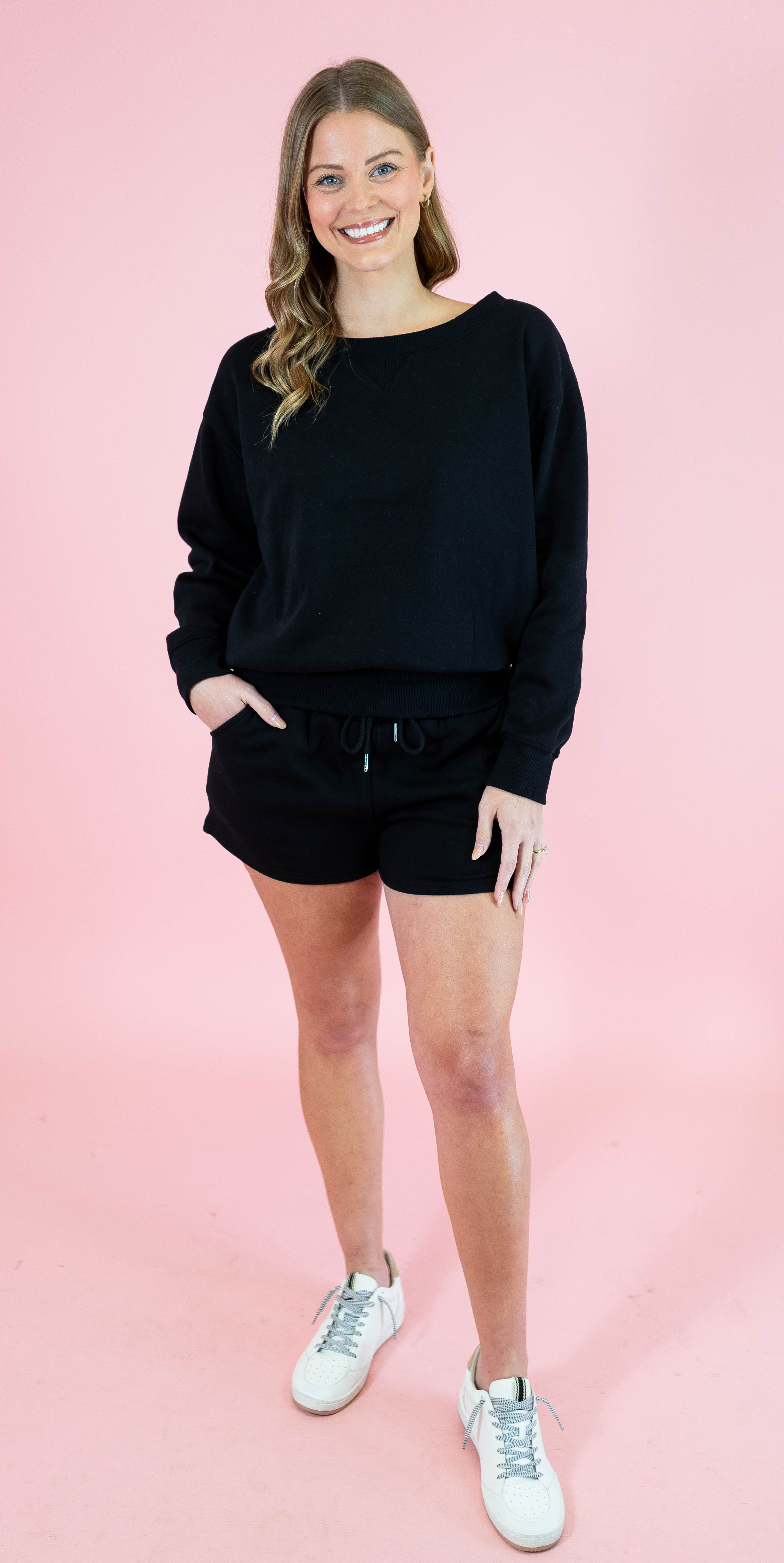 Zenana Fleece Boat Neck Sweatshirt & Shorts Set - Obsession Boutique