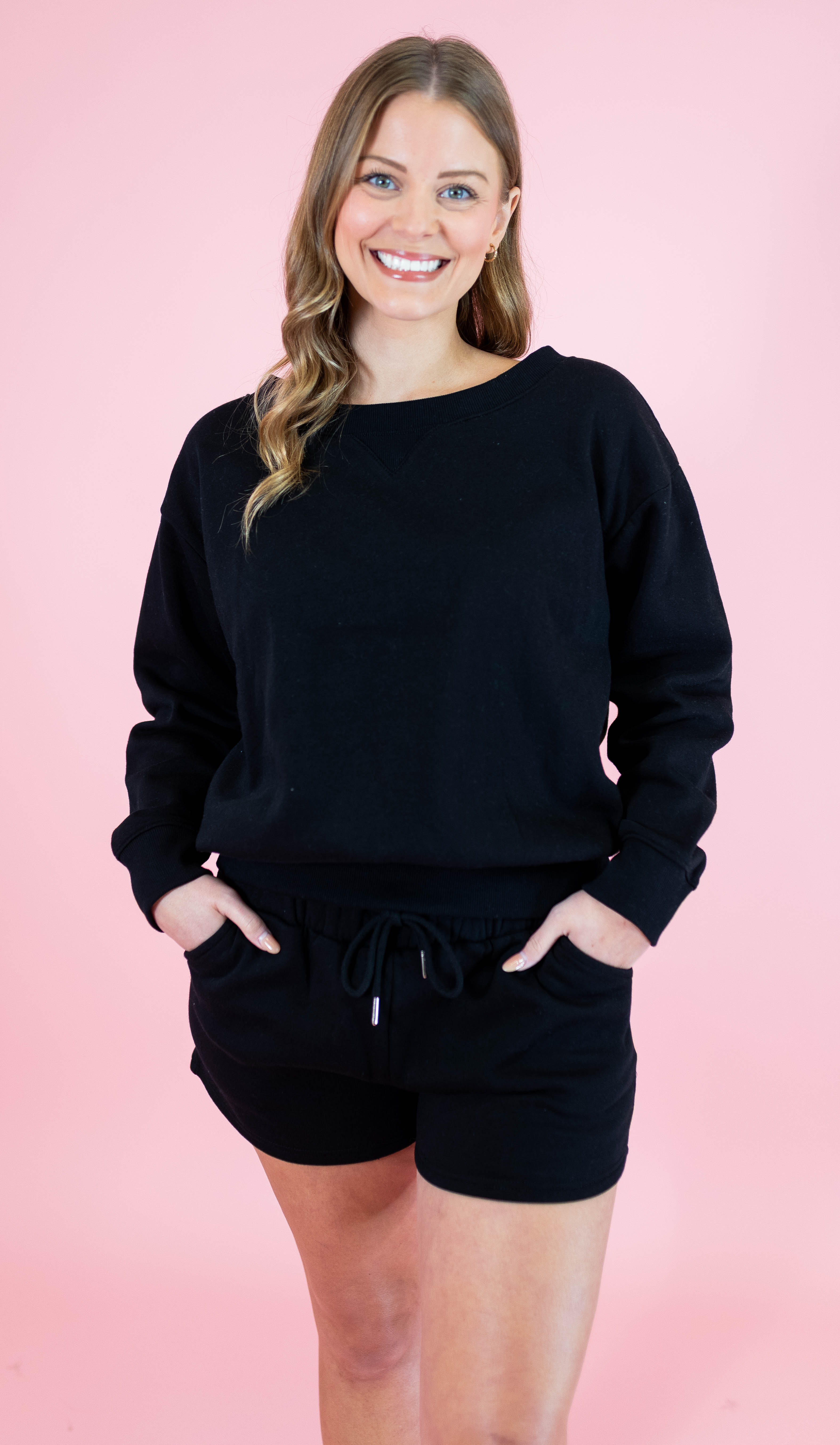 Zenana Fleece Boat Neck Sweatshirt & Shorts Set - Obsession Boutique