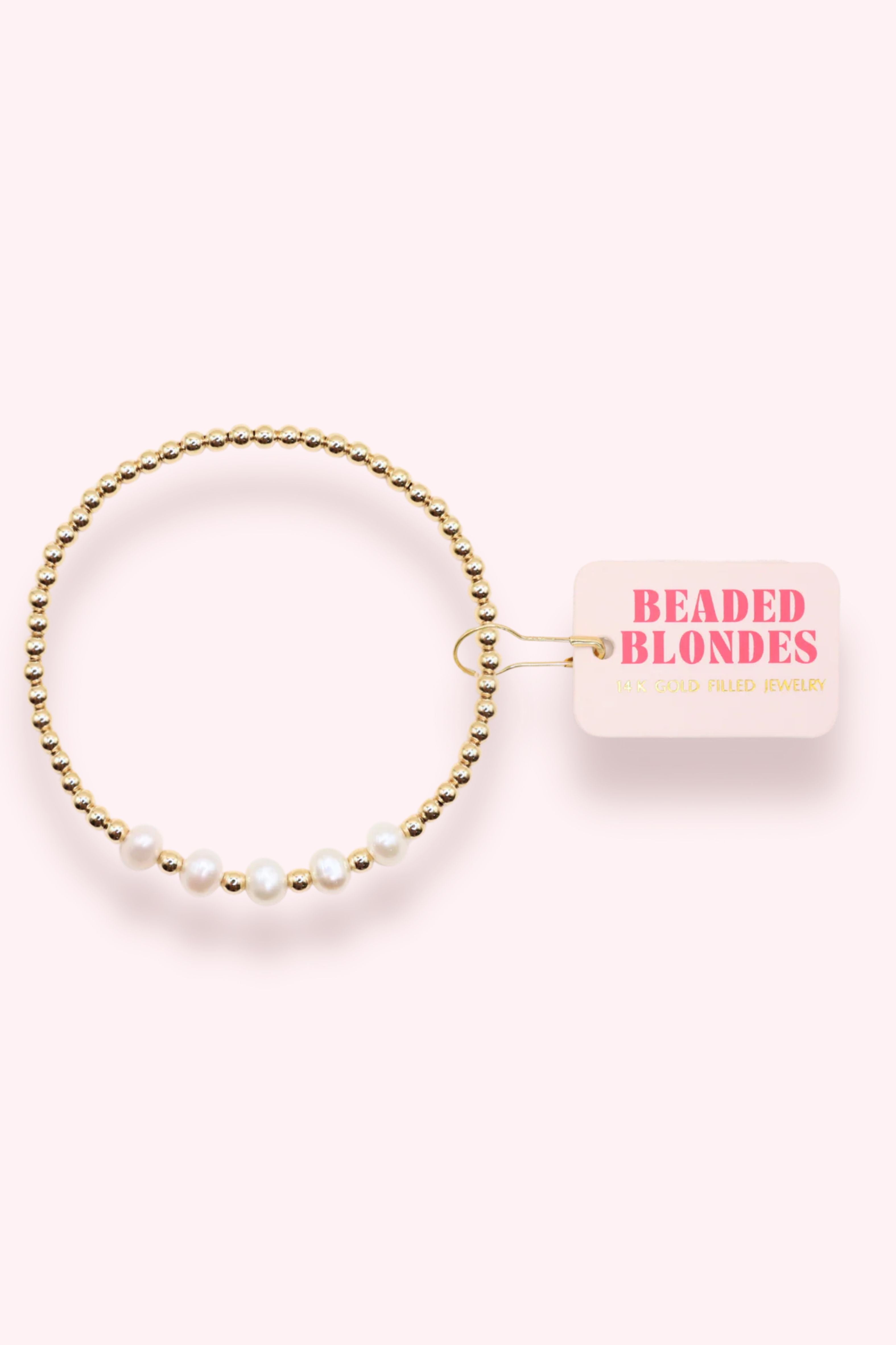 Beaded Blondes: Tatum Pearl Bracelet in Gold - Obsession Boutique