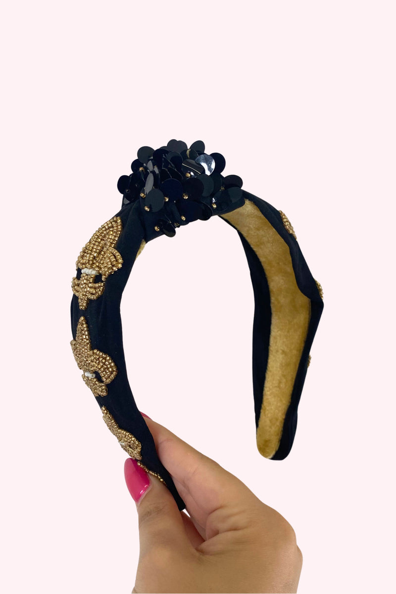 Lily Beaded Headband In Gunmetal