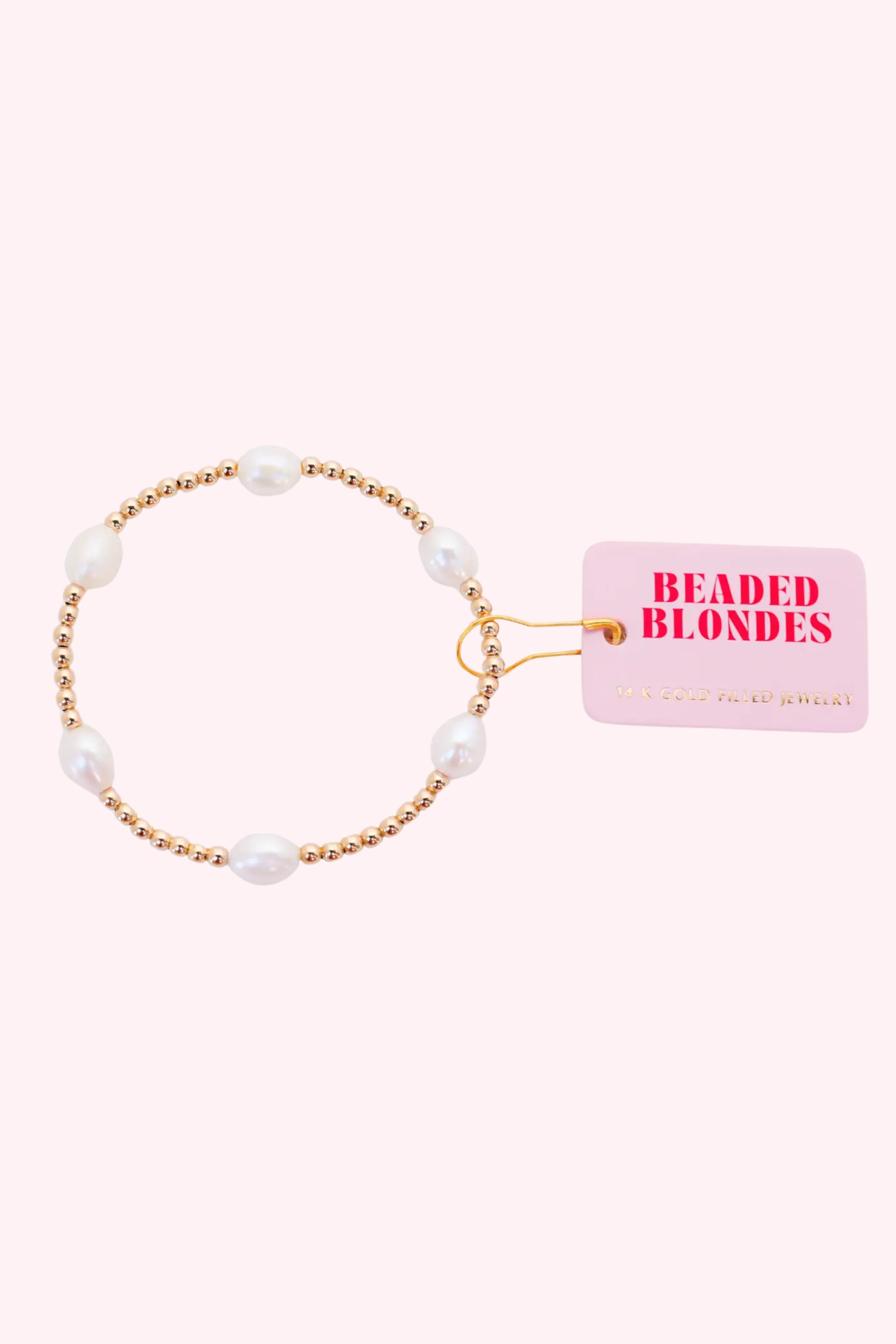 Beaded Blondes: Pearl Poppi Bracelet in Gold - Obsession Boutique