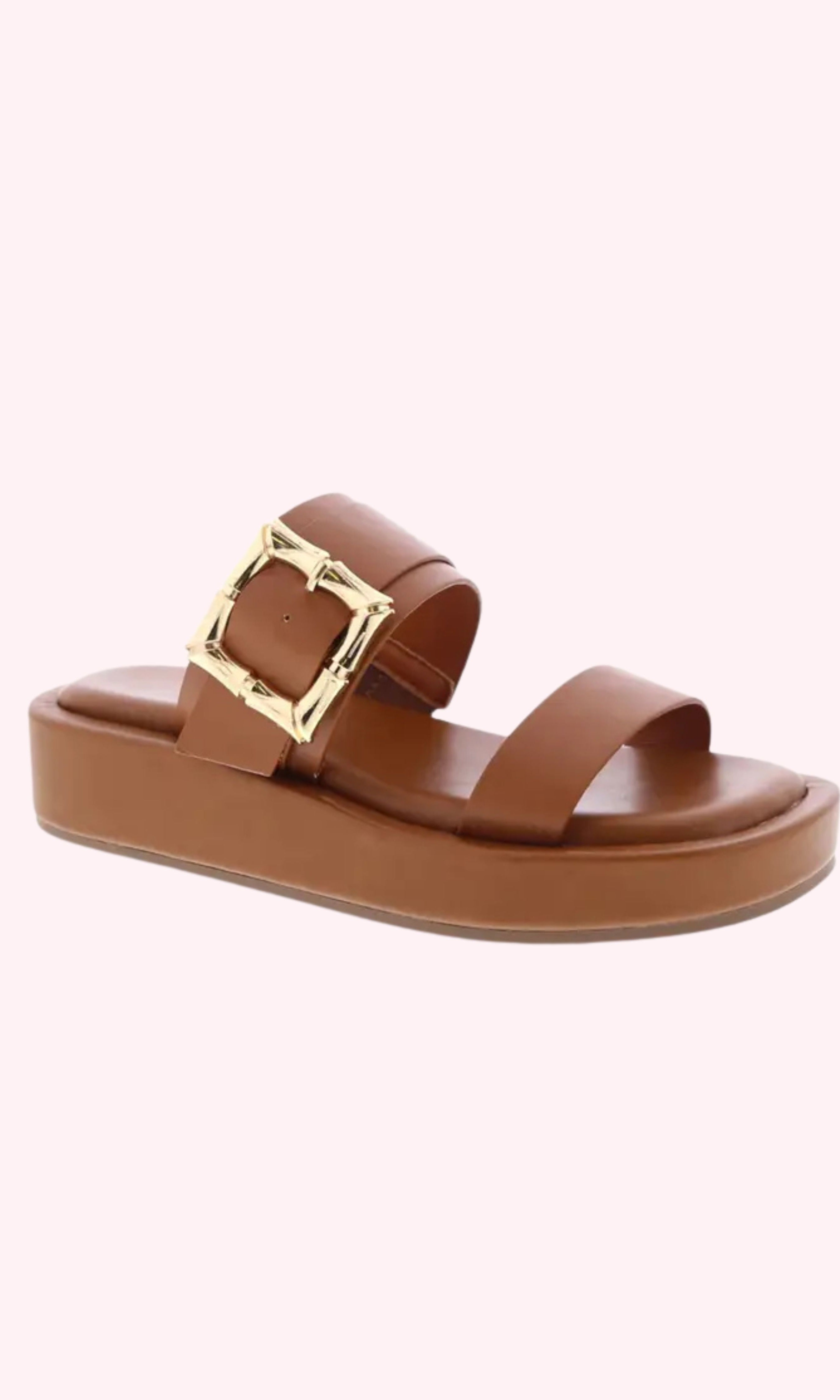 Raya Chunky Platform Double Strap Sandals - Tan - Obsession Boutique