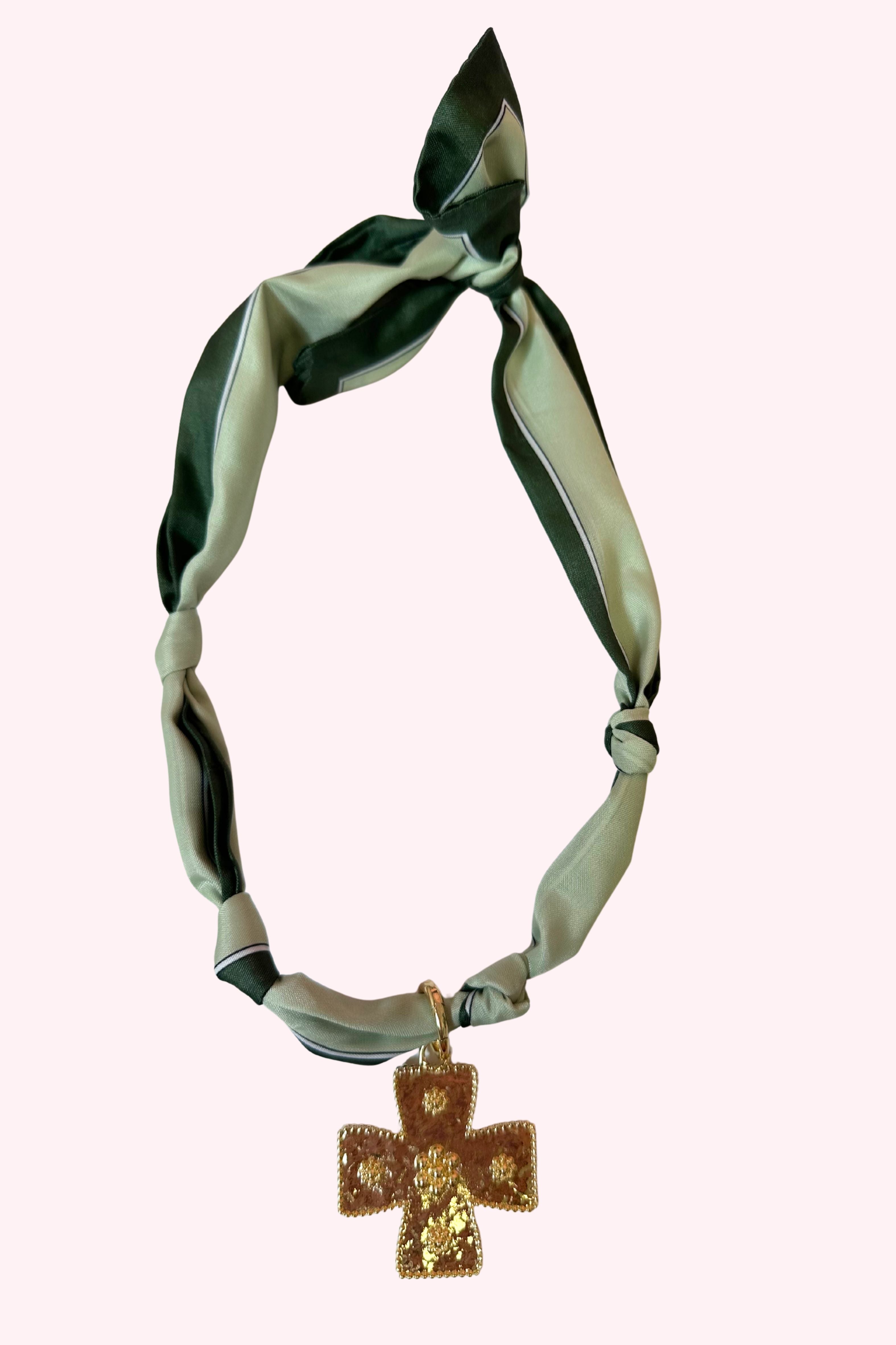 Two Tone Green Scarf Charm Necklace - Obsession Boutique
