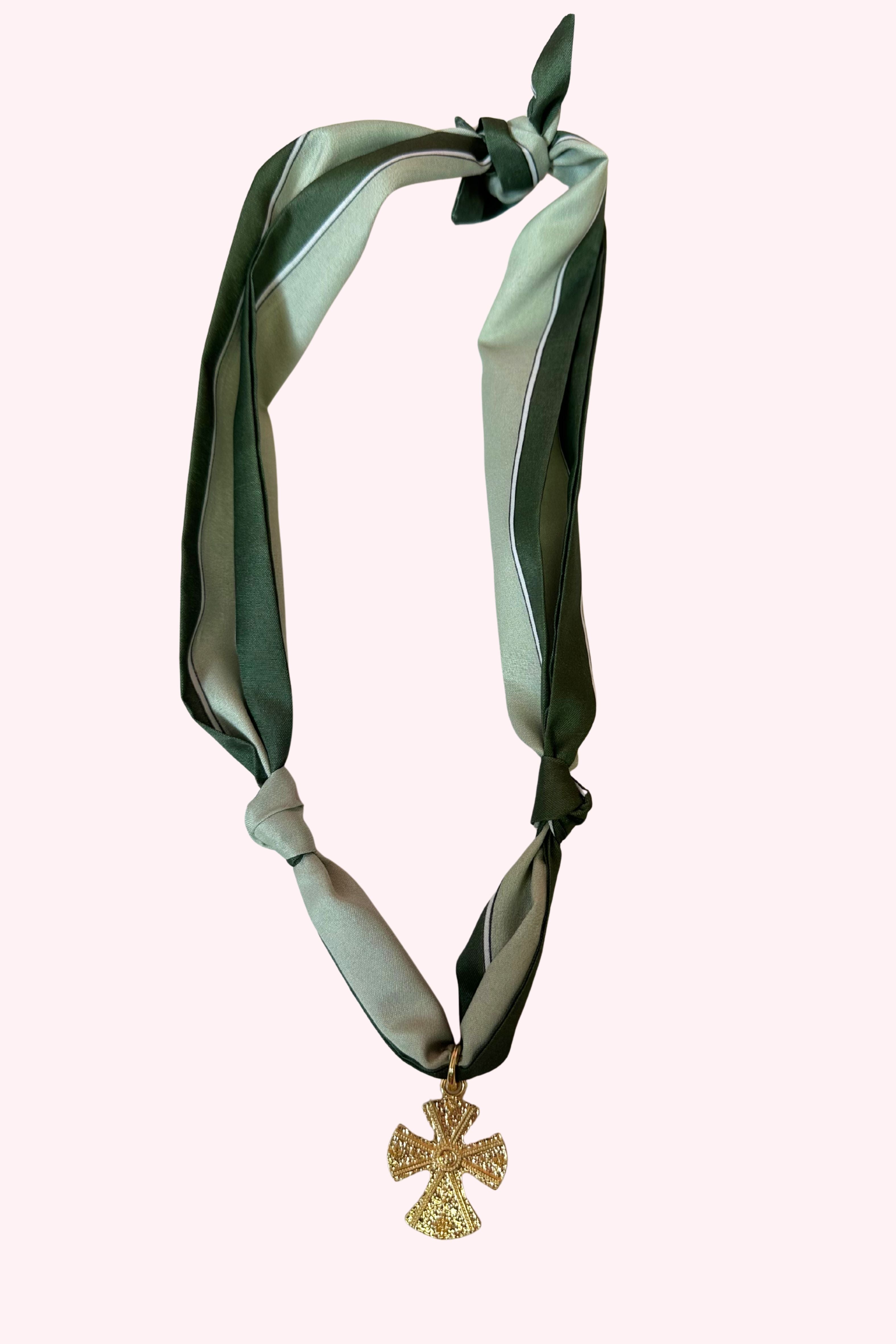 Two Tone Green Scarf Charm Necklace - Obsession Boutique
