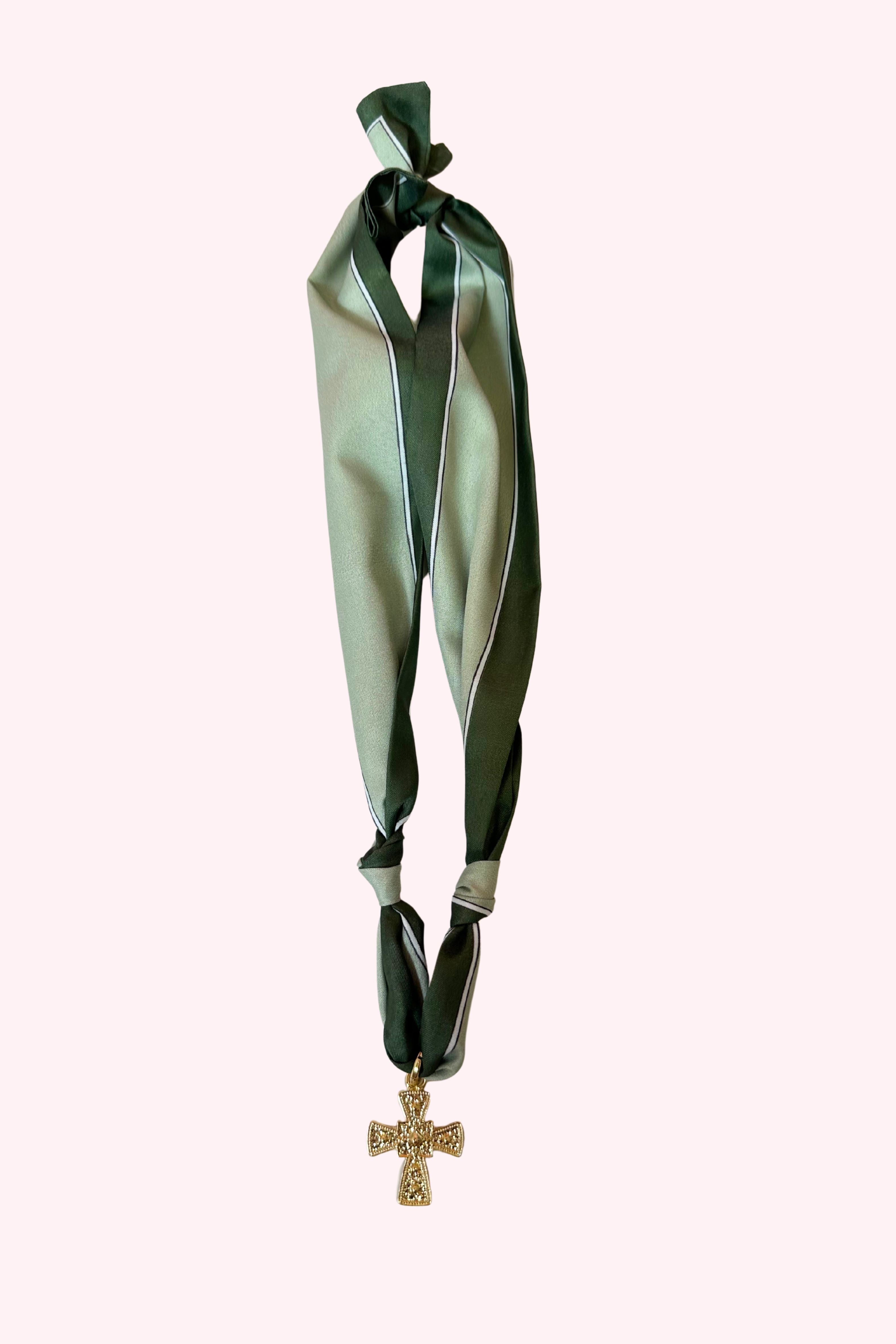 Two Tone Green Scarf Charm Necklace - Obsession Boutique