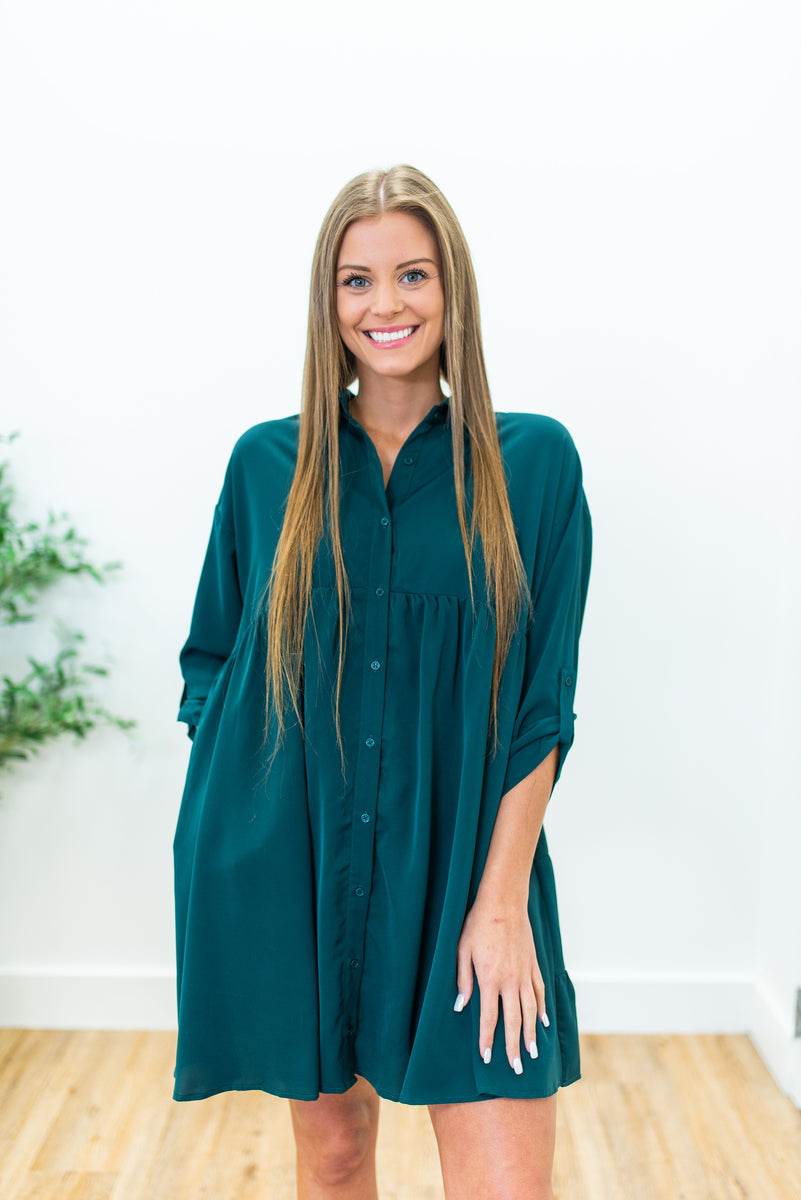 3/4 Sleeve Button Down Babydoll Dress Obsession Boutique