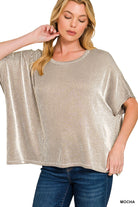 Ribbed Striped Oversized Short Sleeve Top - Obsession Boutique
