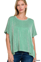 Ribbed Striped Oversized Short Sleeve Top - Obsession Boutique