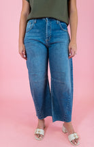 Barrel Jeans with Seams - Medium Denim - Obsession Boutique