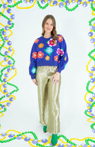 Queen Of Sparkles: Bright Purple Multi Float Flower Sweatshirt - Obsession Boutique