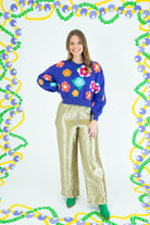 Queen Of Sparkles: Bright Purple Multi Float Flower Sweatshirt - Obsession Boutique