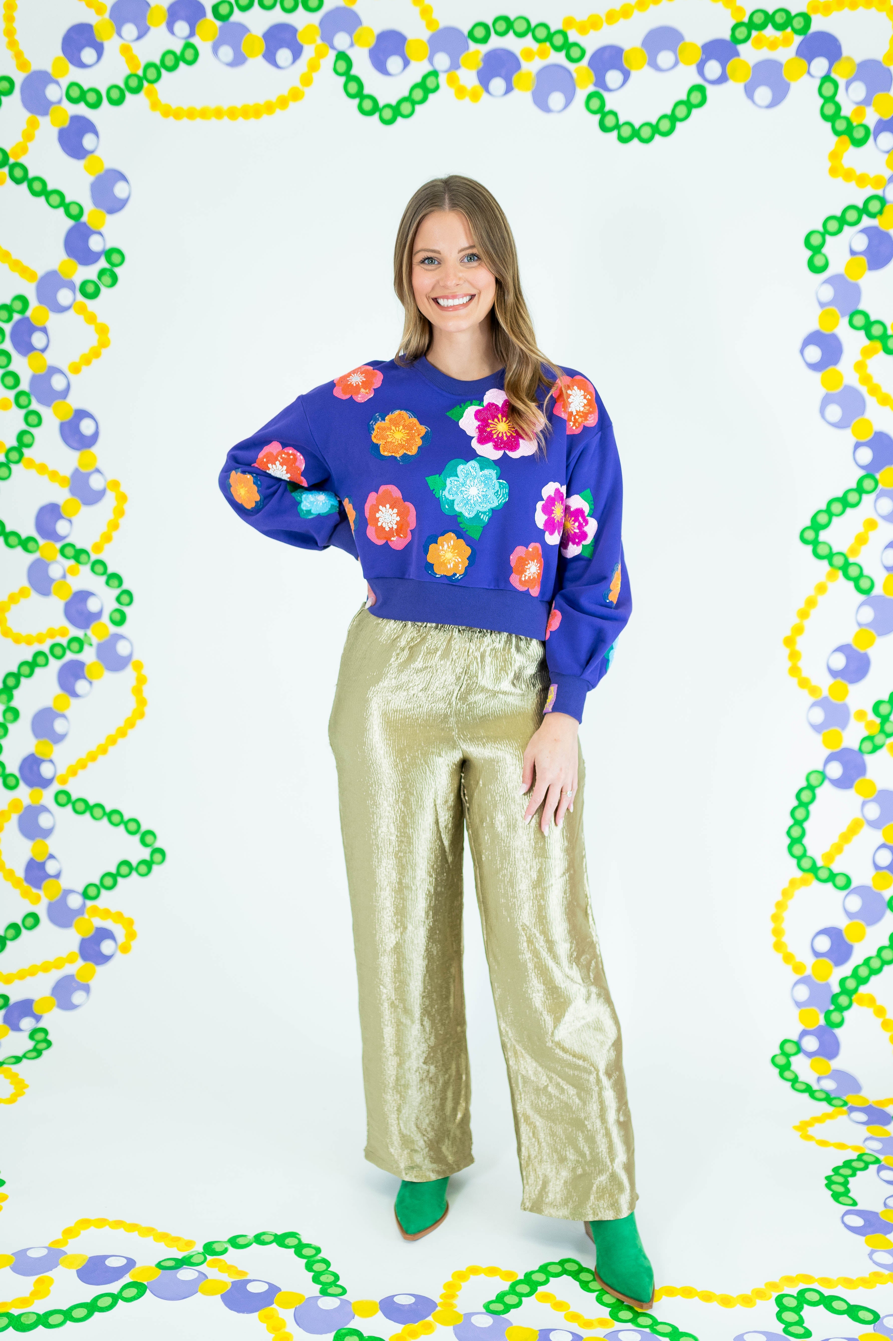 Queen Of Sparkles: Bright Purple Multi Float Flower Sweatshirt - Obsession Boutique