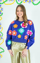 Queen Of Sparkles: Bright Purple Multi Float Flower Sweatshirt - Obsession Boutique
