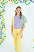 Mardi Gras Color Block Check Crop Blouse - Obsession Boutique