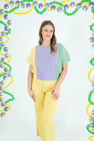 Mardi Gras Color Block Check Crop Blouse - Obsession Boutique