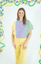 Mardi Gras Color Block Check Crop Blouse - Obsession Boutique