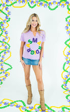 Mardi Gras Mineral Wash Fuzzy Patch Knit Top - Obsession Boutique