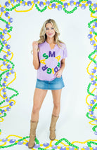 Mardi Gras Mineral Wash Fuzzy Patch Knit Top - Obsession Boutique