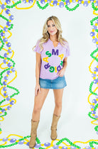Mardi Gras Mineral Wash Fuzzy Patch Knit Top - Obsession Boutique