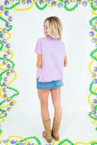 Mardi Gras Mineral Wash Fuzzy Patch Knit Top - Obsession Boutique