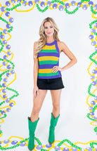 Mardi Gras Striped Halter Neck Sweater Tank Top - Obsession Boutique