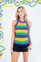 Mardi Gras Striped Halter Neck Sweater Tank Top - Obsession Boutique
