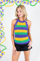 Mardi Gras Striped Halter Neck Sweater Tank Top - Obsession Boutique