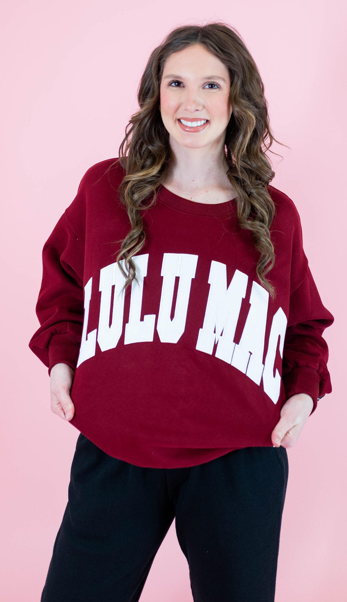 Lulu Mac: Maroon & White Stitch Sweatshirt - Obsession Boutique