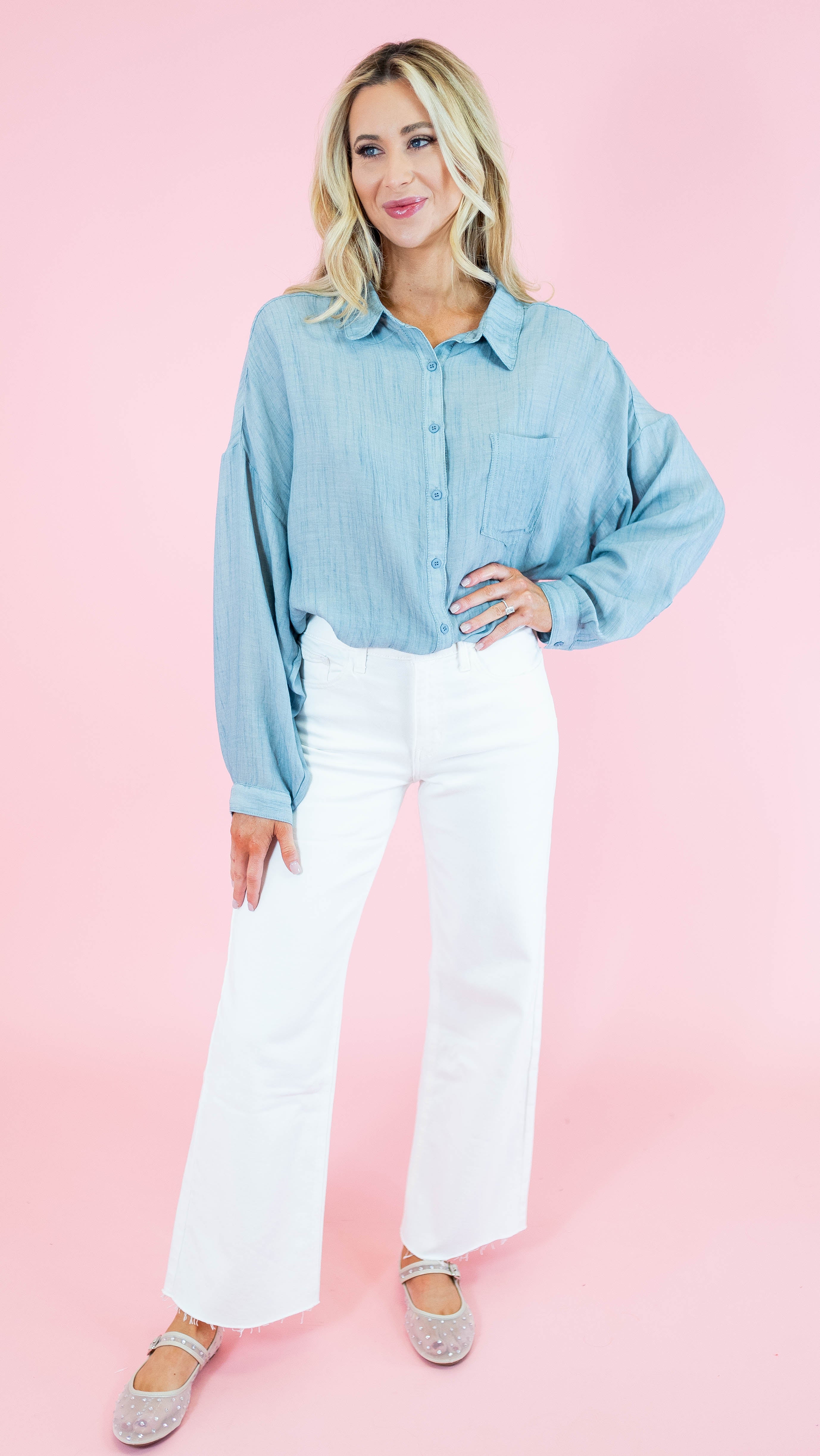Longer Length Wide Leg Jeans - White - Obsession Boutique