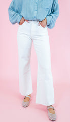 Longer Length Wide Leg Jeans - White - Obsession Boutique