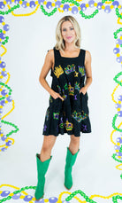 Crowns and Masks Black Viscose Dress - Obsession Boutique