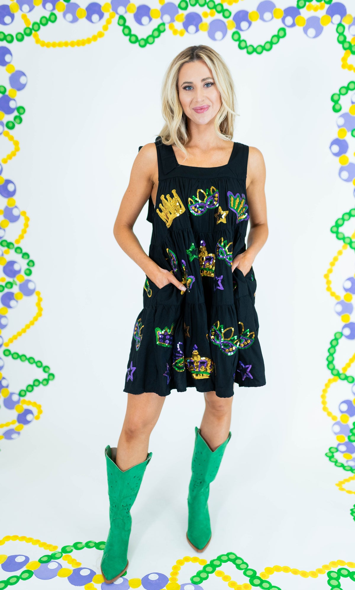 Crowns and Masks Black Viscose Dress - Obsession Boutique