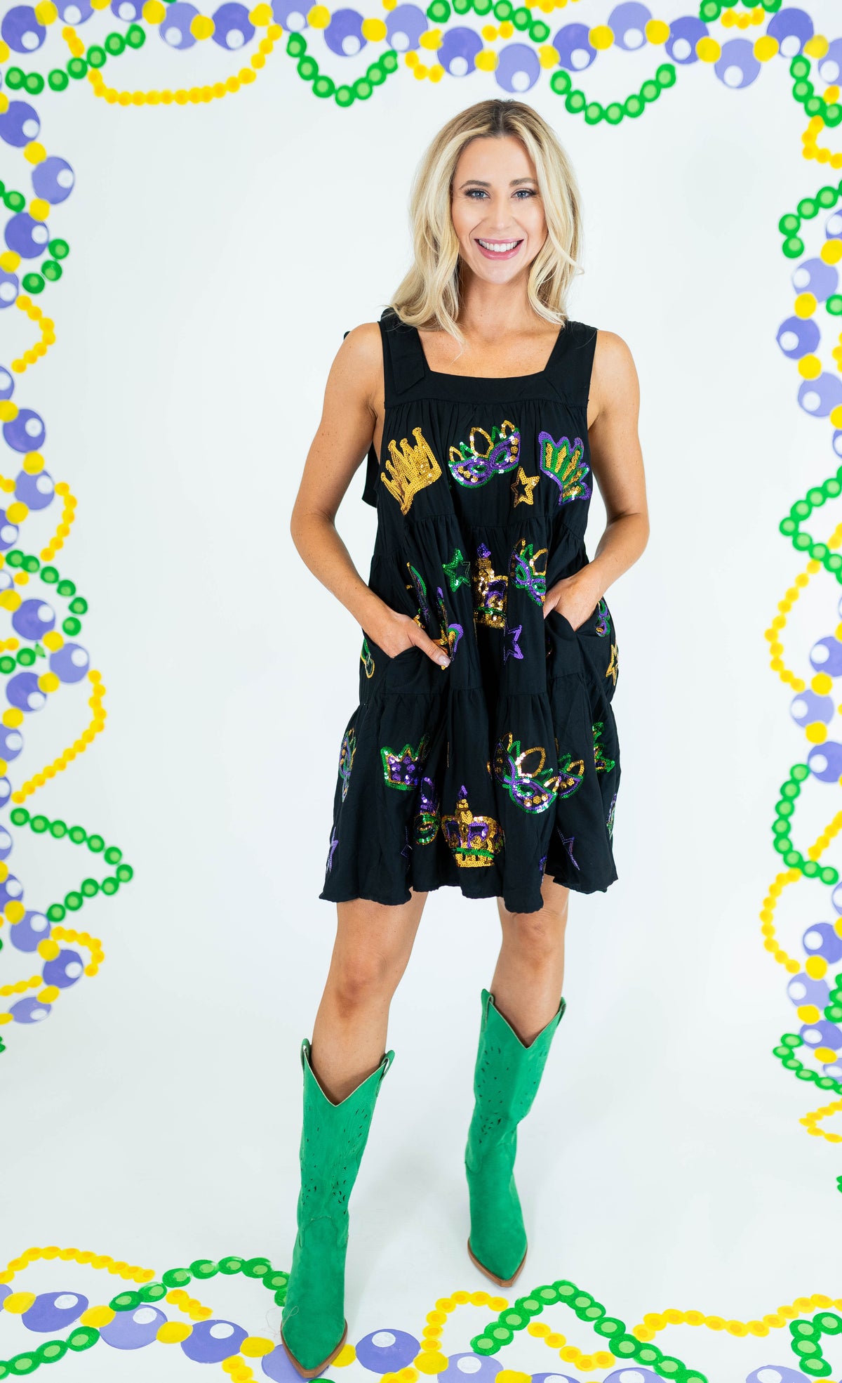 Crowns and Masks Black Viscose Dress - Obsession Boutique