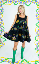 Crowns and Masks Black Viscose Dress - Obsession Boutique