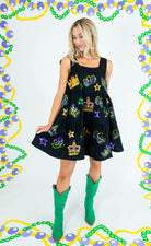Crowns and Masks Black Viscose Dress - Obsession Boutique