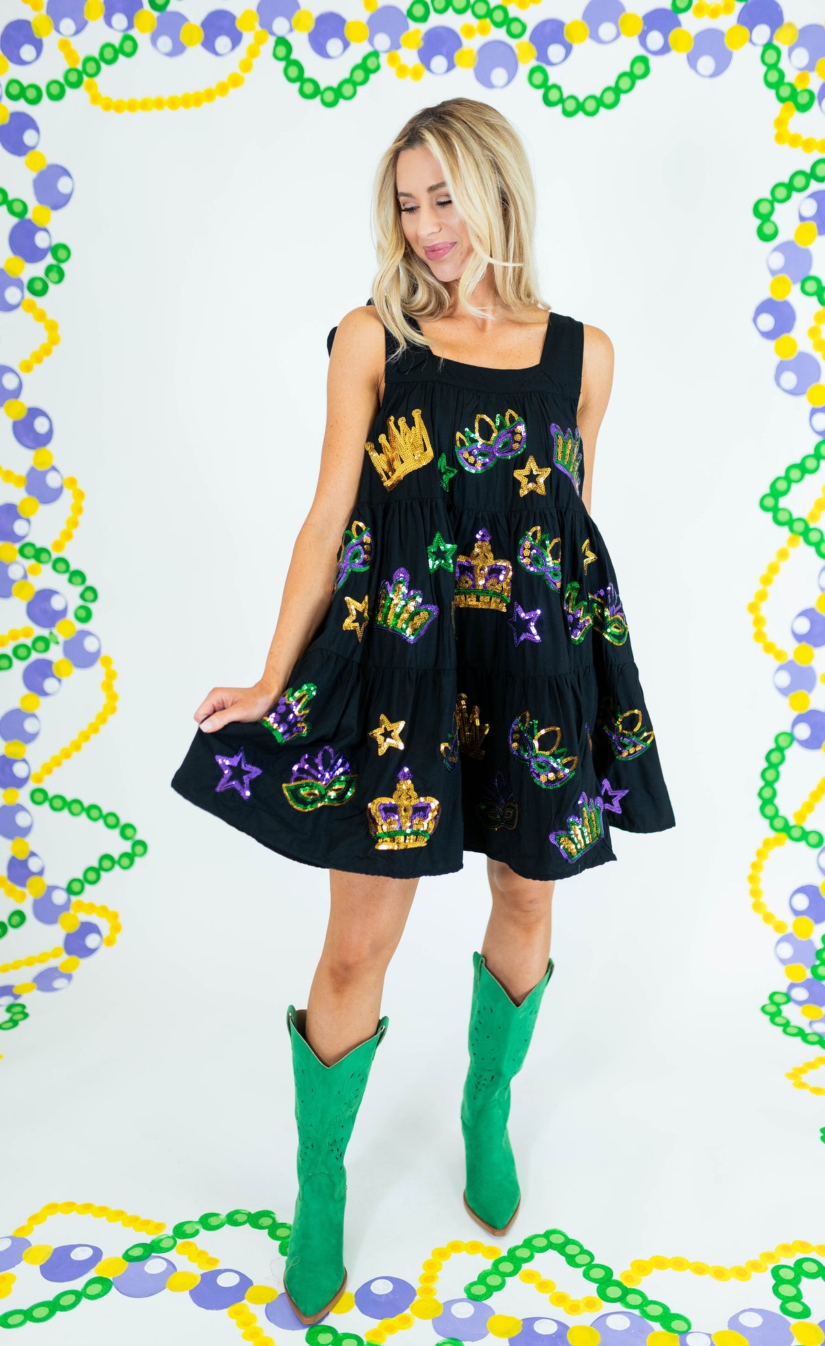 Crowns and Masks Black Viscose Dress - Obsession Boutique