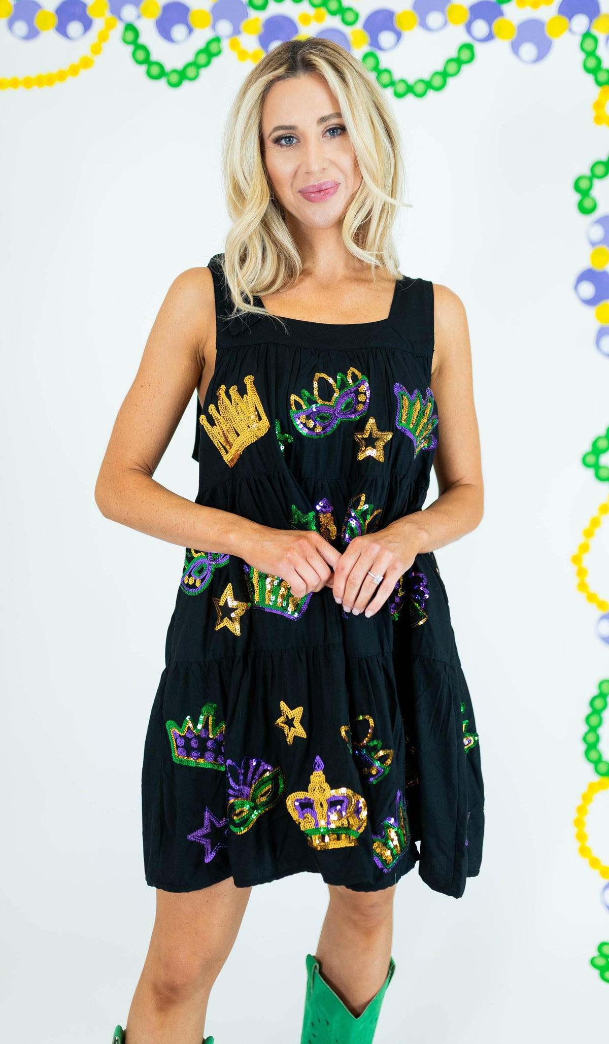 Crowns and Masks Black Viscose Dress - Obsession Boutique