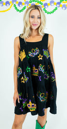 Crowns and Masks Black Viscose Dress - Obsession Boutique
