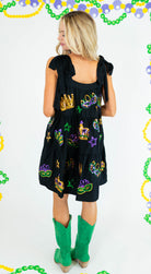 Crowns and Masks Black Viscose Dress - Obsession Boutique