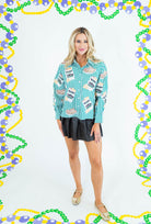 Queen Of Sparkles: Green Stripe Cafe Du Monde Icon Top - Obsession Boutique