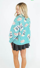 Queen Of Sparkles: Green Stripe Cafe Du Monde Icon Top - Obsession Boutique