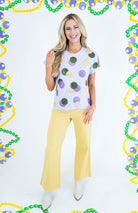 Queen Of Sparkles: Lavender Mardi Gras Doubloon Tee - Obsession Boutique