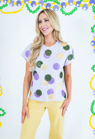 Queen Of Sparkles: Lavender Mardi Gras Doubloon Tee - Obsession Boutique