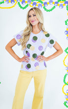 Queen Of Sparkles: Lavender Mardi Gras Doubloon Tee - Obsession Boutique