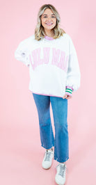 Lulu Mac: White & Pink Stitch Sweatshirt - Obsession Boutique