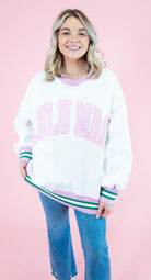 Lulu Mac: White & Pink Stitch Sweatshirt - Obsession Boutique