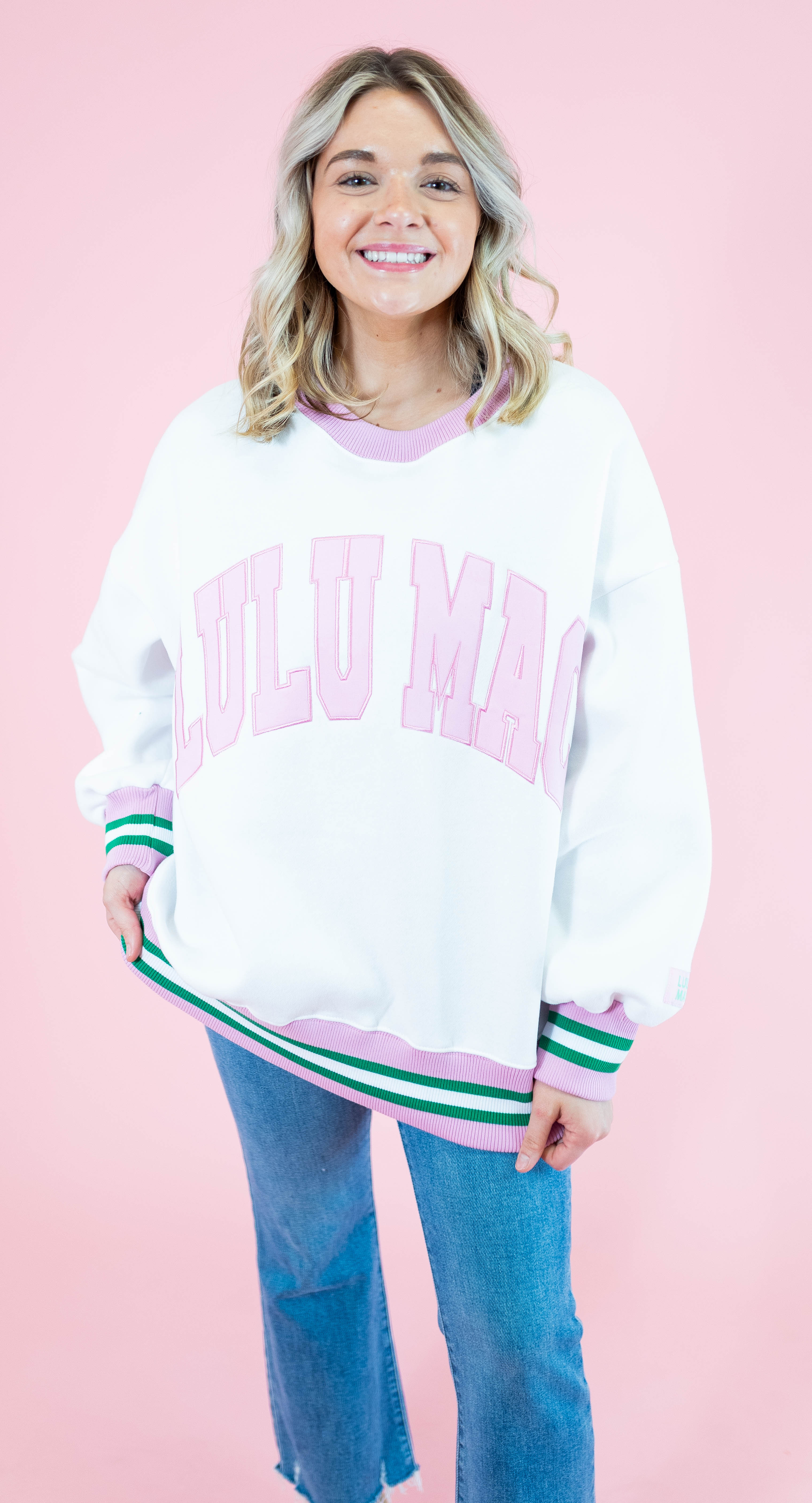 Lulu Mac: White & Pink Stitch Sweatshirt - Obsession Boutique
