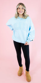 Lulu Mac: Mono Light Blue Embroidered Sweatshirt - Obsession Boutique