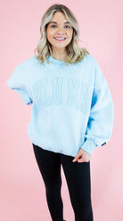 Lulu Mac: Mono Light Blue Embroidered Sweatshirt - Obsession Boutique